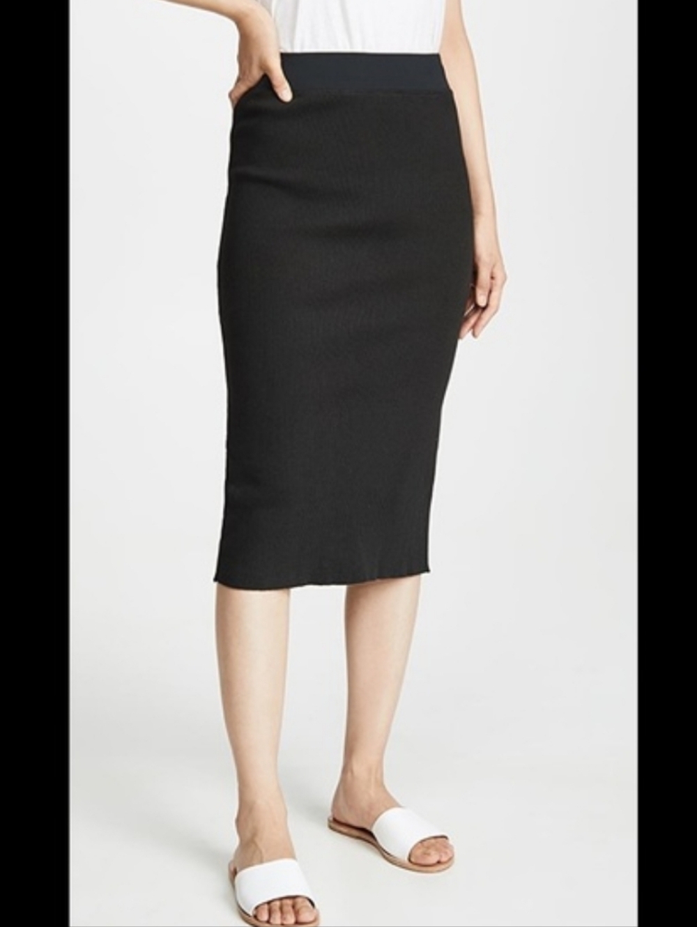 James Perse Black Midi Rib Skirt - Medium